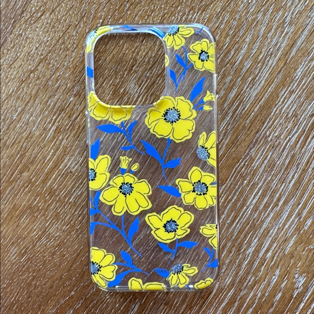 Kate Spade Floral Clear Phone Case with Yellow Flowers for an iPhone 15 Pro